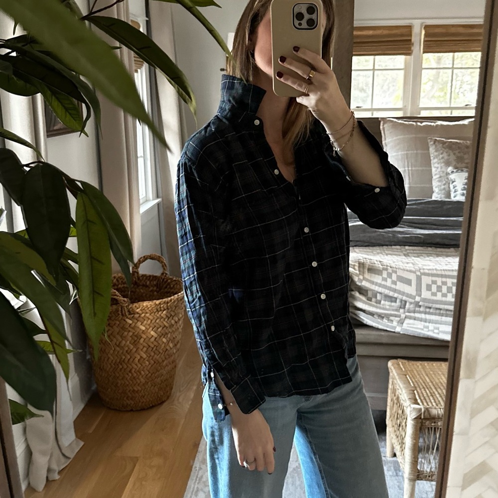 Trovata Plaid Button-Up Shirt - Navy/Green